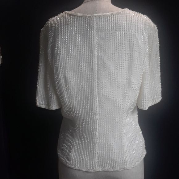 Reggio 100% silk beaded-lined cream top. - Picture 2 of 6